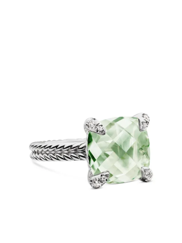 David Yurman Sterling Silver Chatelaine Prasiolite and Diamond Ring (11mm) in Green