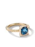 David Yurman 18kt yellow gold Petite Chatelaine topaz and diamond ring (7mm) - Blue