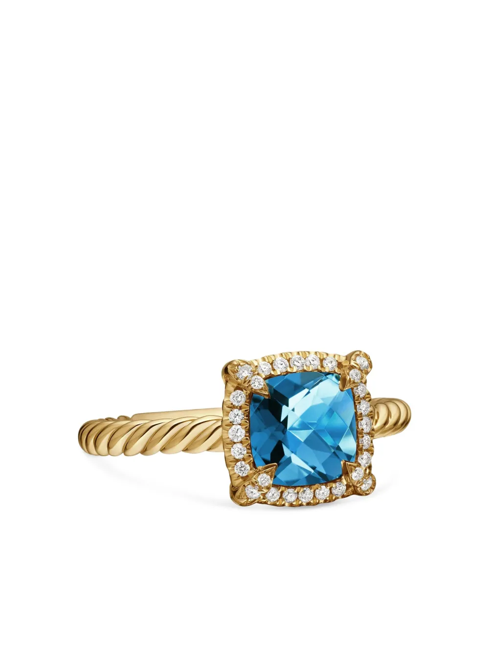 David Yurman Petite Chatelaine トパーズ&ダイヤモンド リング 7mm 18Kイエローゴールド - ブルー David Yurman Petite Chatelaine トパーズ&ダイヤモンド リング 7mm 18Kイエローゴールド - ブルー