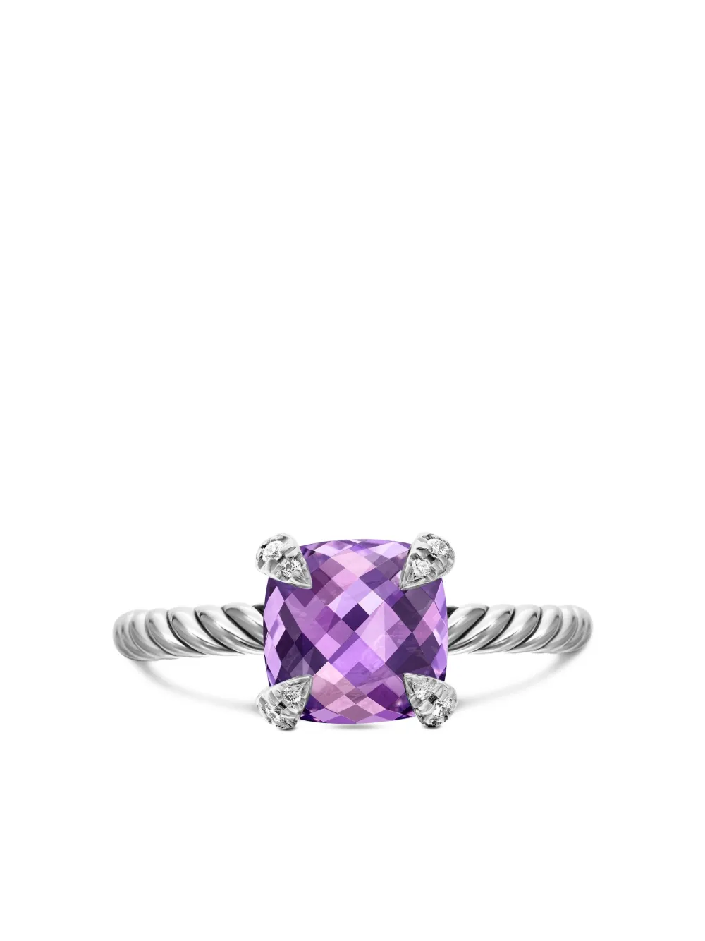 Sterling Silver Chatelaine Amethyst And Diamond Ring (8mm)
