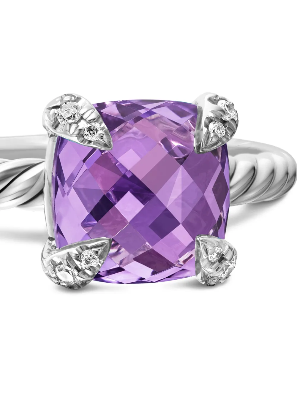 Sterling Silver Chatelaine Amethyst And Diamond Ring (8mm)