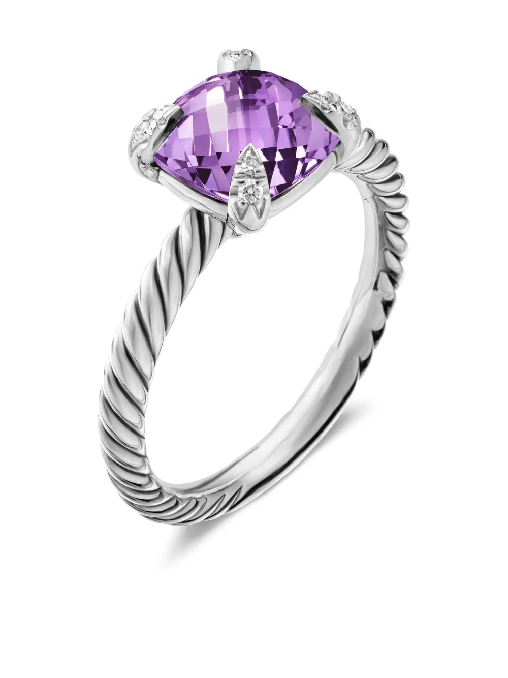 Sterling Silver Chatelaine Amethyst And Diamond Ring (8mm)