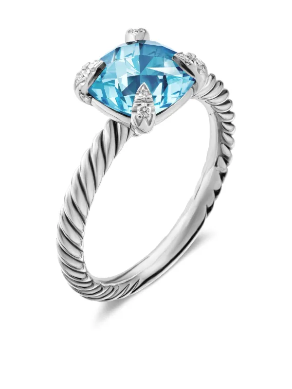 David Yurman Sterling Silver Chatelaine Topaz And Diamond Ring