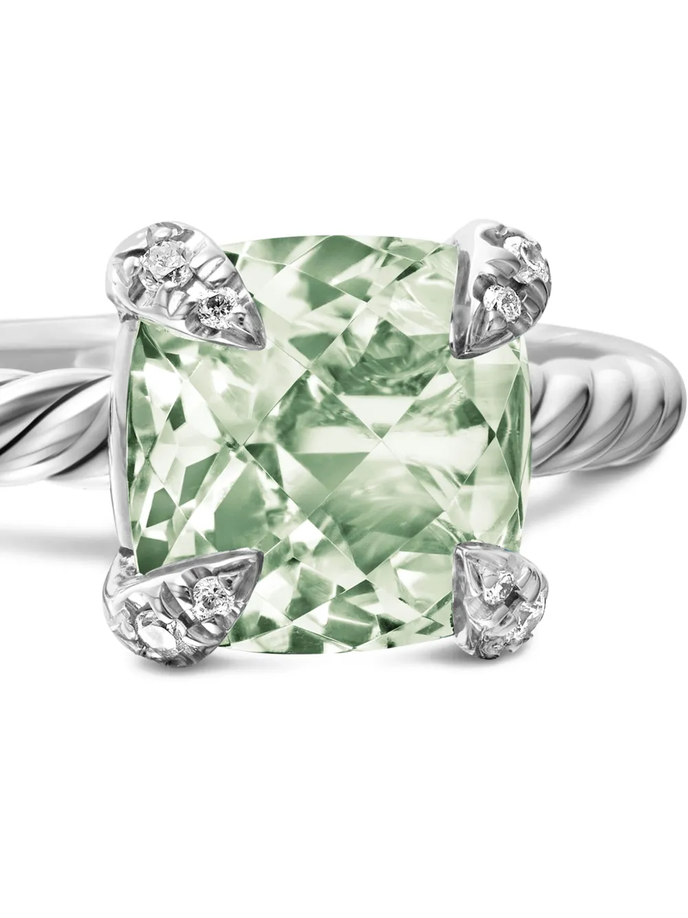 Sterling Silver Chatelaine Prasiolite And Diamond Ring (8mm)