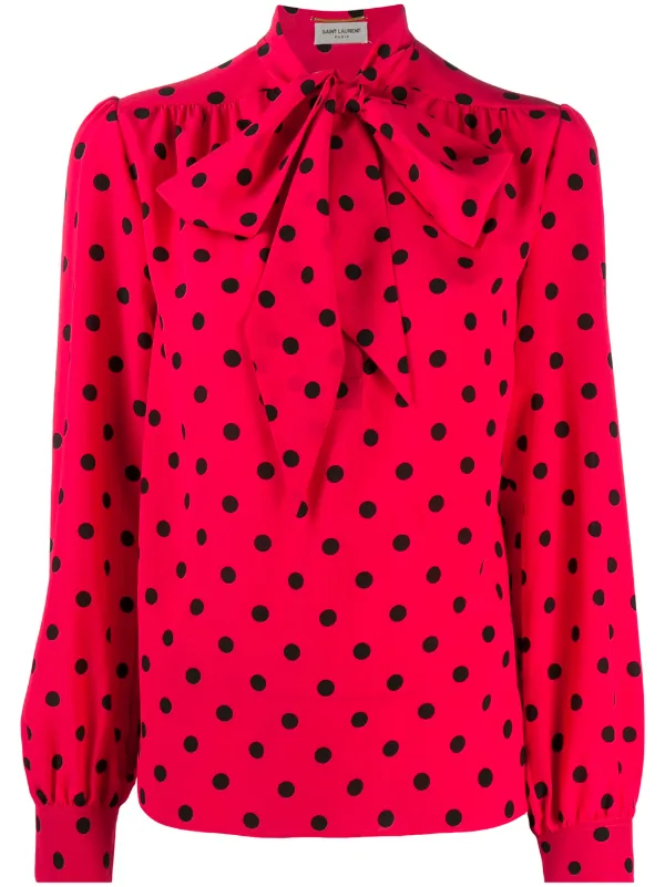 red and white polka dot blouse