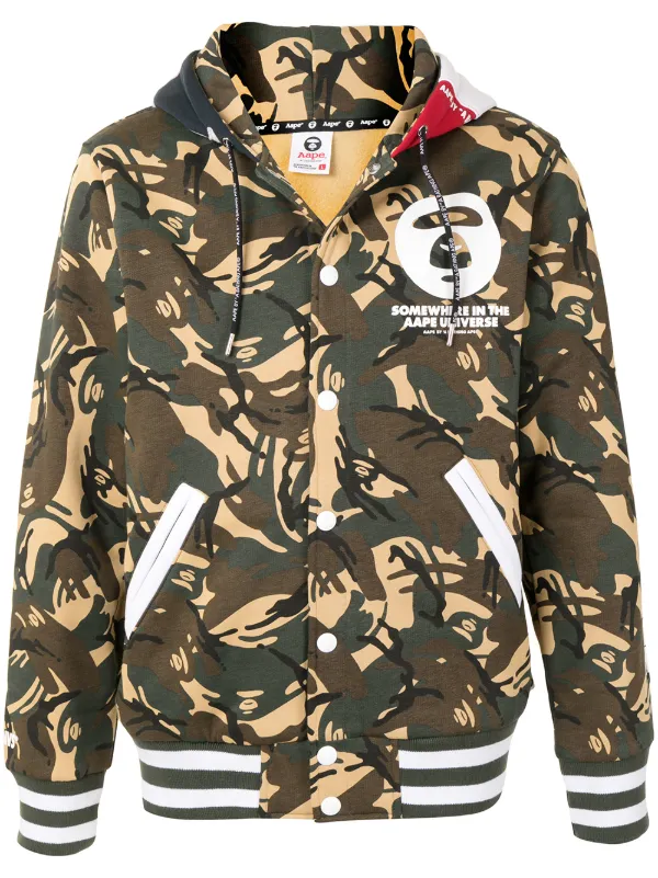 Shop Green pe By A Bathing Ape Contrast Hood Camouflage Print Jacket With Express Delivery Farfetch