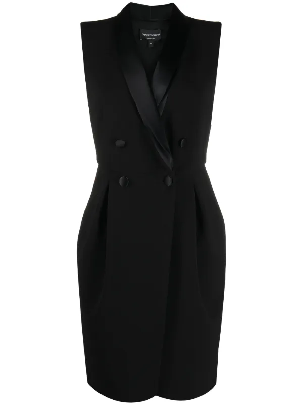 black sleeveless tuxedo dress