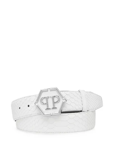 Philipp Plein hexagonal logo-buckle python-effect belt