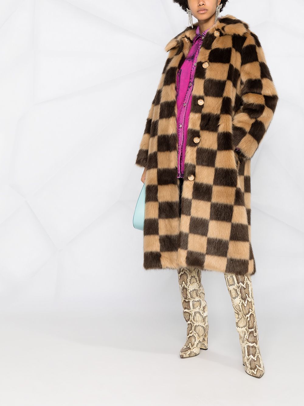 фото Stand studio check print faux fur coat