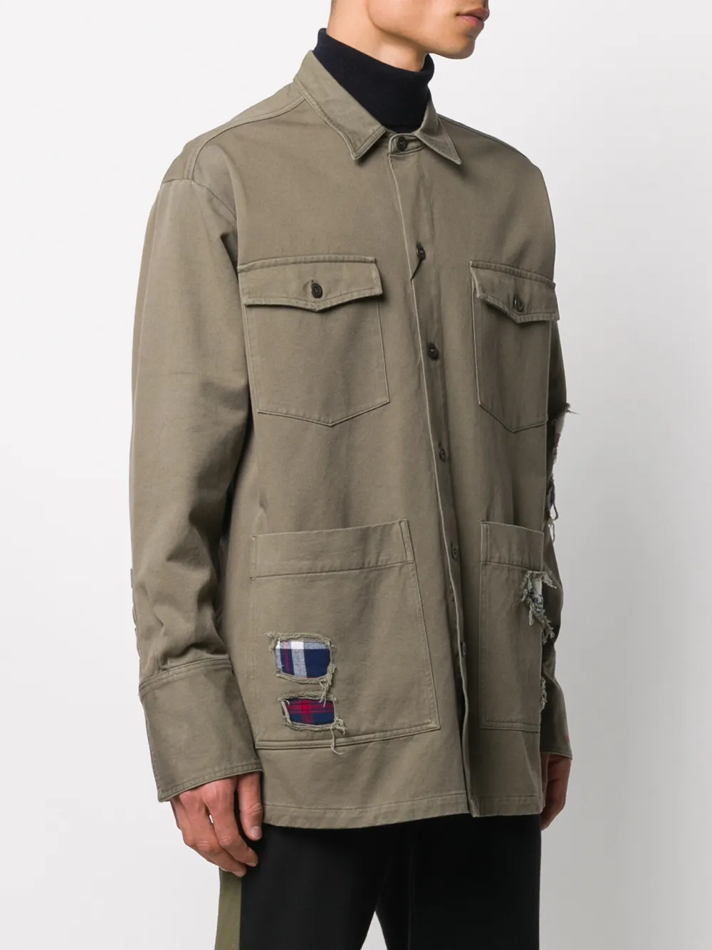 Shop Paul & Shark Distressed Shirt Jacket In Green