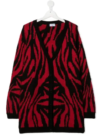 red animal print cardigan