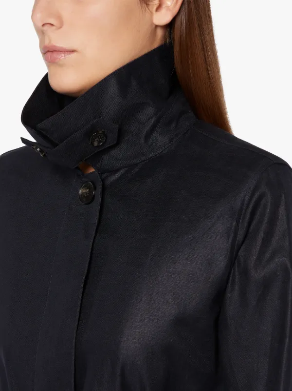 SHORT ROSLIN Navy RAINTEC Linen Single Breasted trench Coat | LMS-061