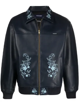 floral print leather jacket