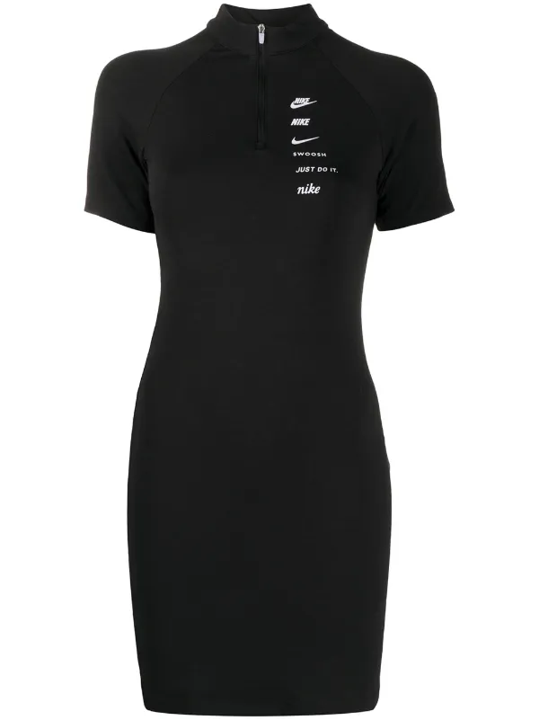 nike black ribbed bodycon mini swoosh dress