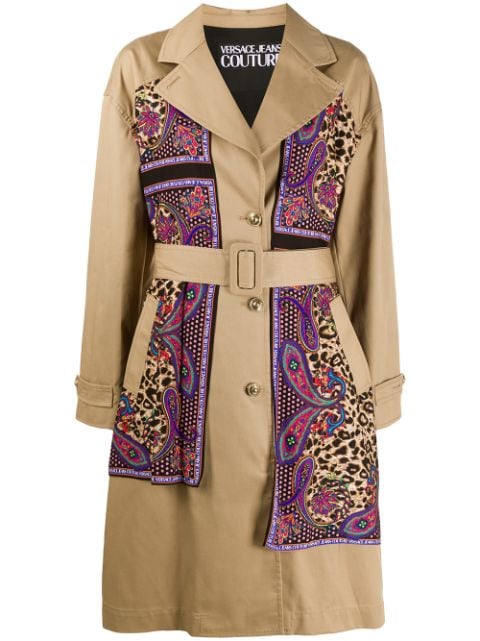 Versace Jeans Couture paisley leopard accent trench coat