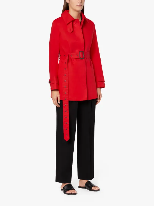 SHORT ROSLIN Red RAINTEC Cotton Single Breasted trench Coat | LMS-061