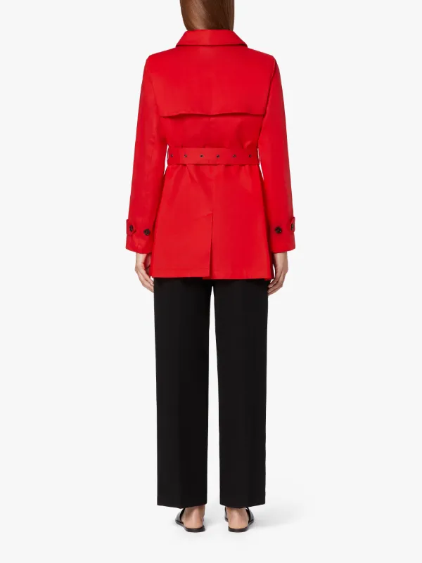 SHORT ROSLIN Red RAINTEC Cotton Single Breasted trench Coat | LMS-061