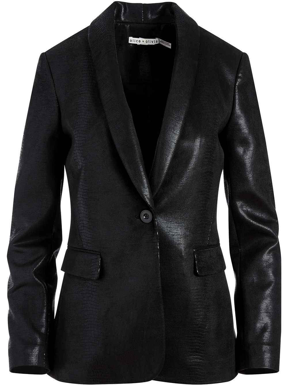 Alice And Olivia Macy Croc-effect Blazer In Black