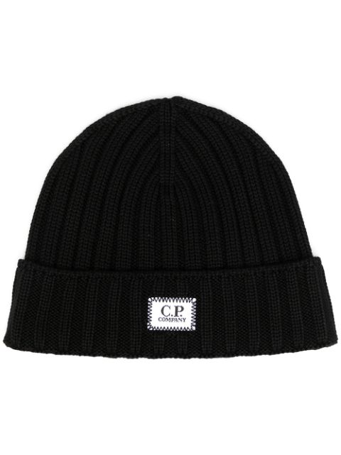 Shop C.p. Company Logo Patch Beanie In Black