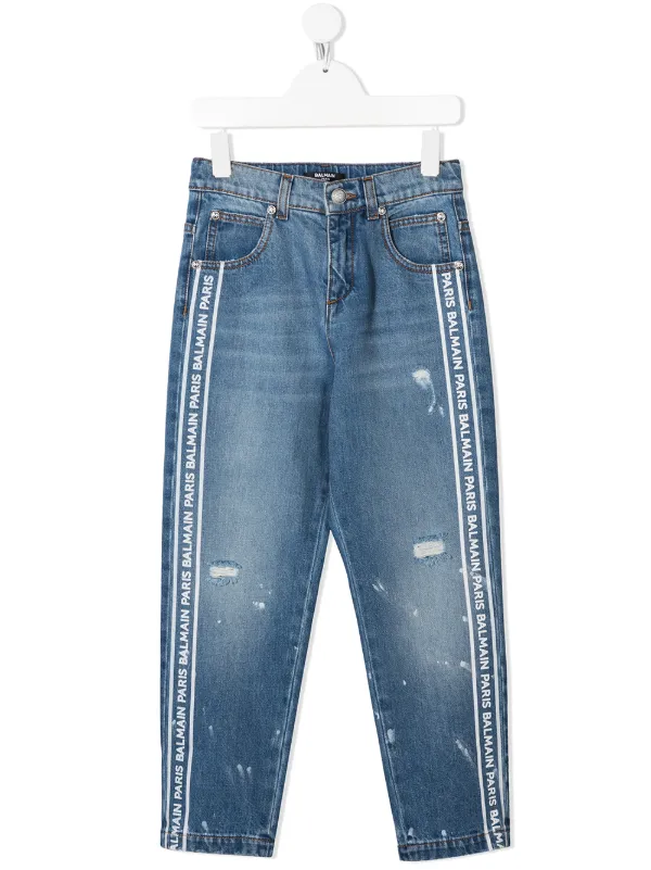distressed jeans with side stripe