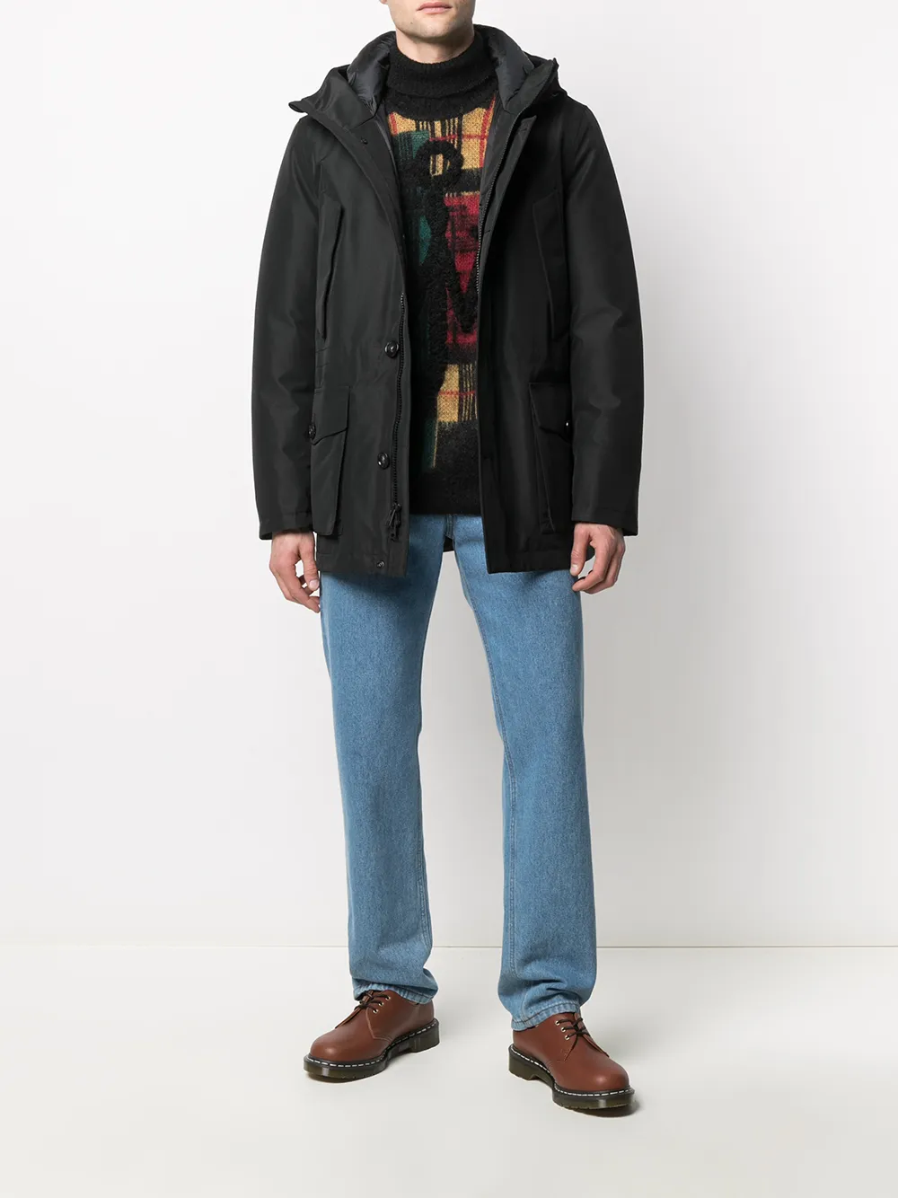 Woolrich Mantel met enkele rij knopen - Zwart