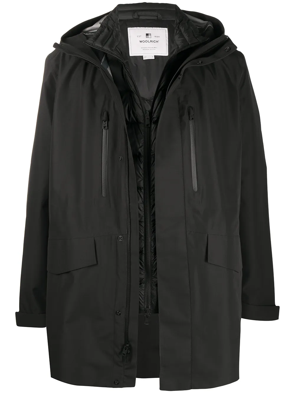 Woolrich layered padded raincoat | Black | Image 1