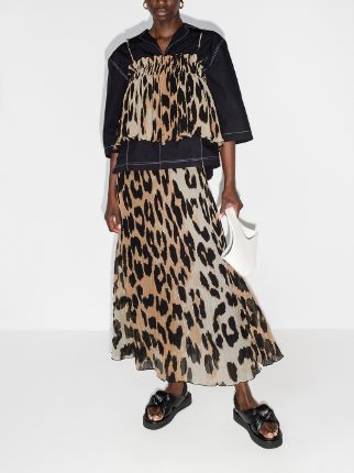 leopard print pleated midi skirt展示图