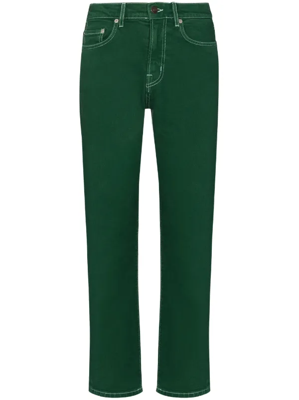 green straight leg jeans