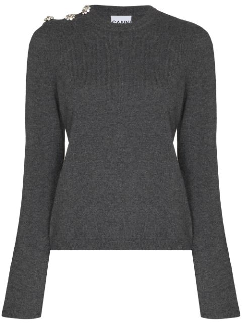 GANNI crystal button long sleeve jumper Women