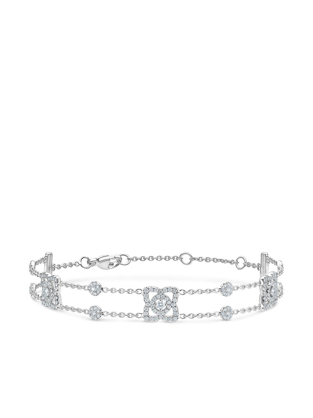 De Beers 18kt White Gold Enchanted Lotus Three Diamond Charm Bracelet In Silver