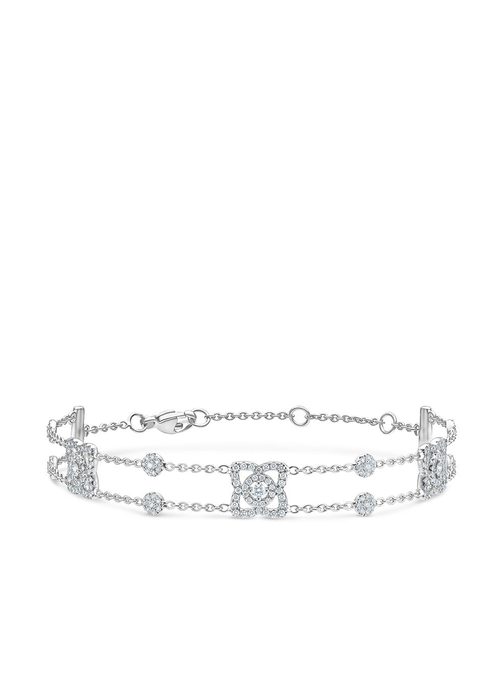 Shop De Beers 18kt White Gold Enchanted Lotus Three Diamond Charm Bracelet In Silver