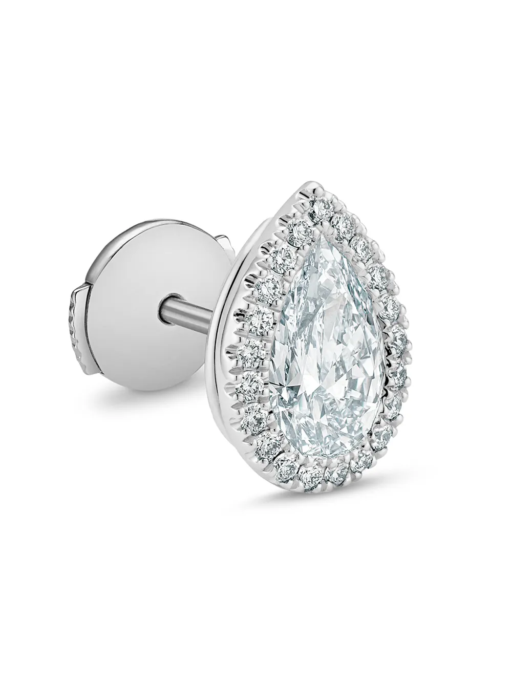 фото De beers 18kt white gold aura pear-shaped diamond stud earrings