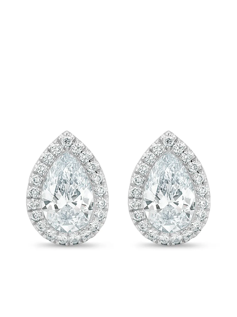 фото De beers 18kt white gold aura pear-shaped diamond stud earrings