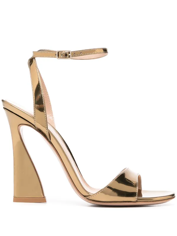 gold strappy block heel sandals