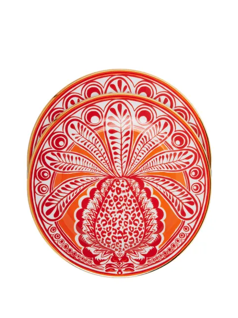 La DoubleJ Pineapple-print porcelain dessert plates (set of two)