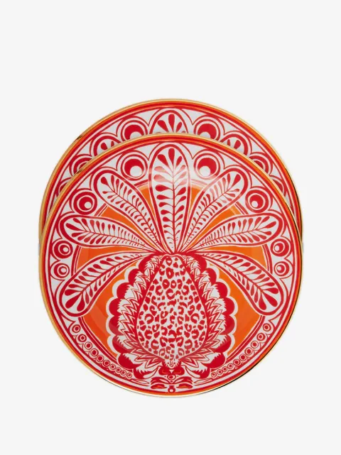 La DoubleJ Pineapple-print porcelain dessert plates (set of two)