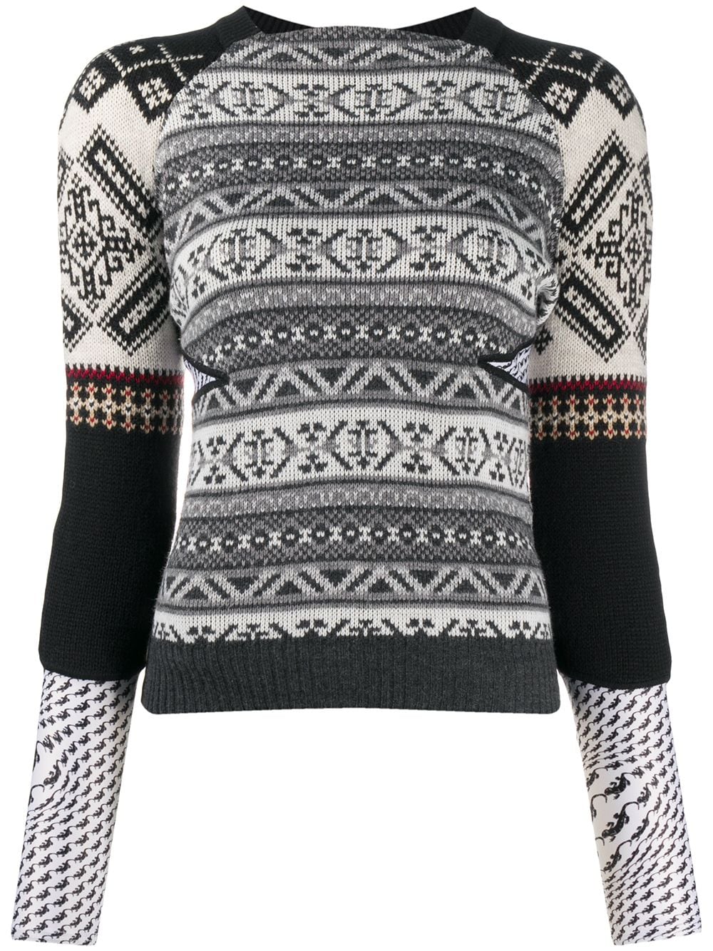 Marine Serre Panelled Knit Jumper In Grey