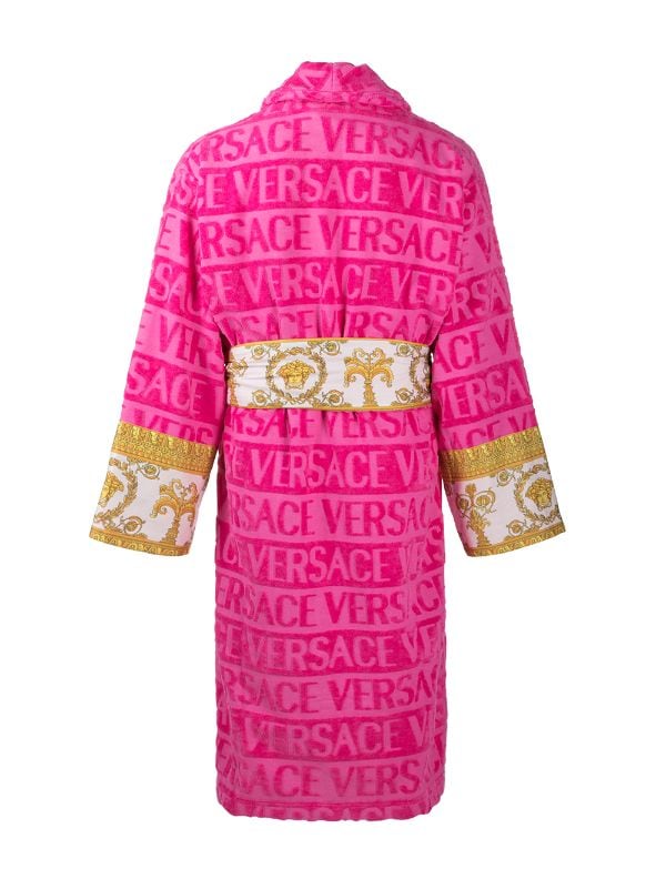 Farfetch Clothing Loungewear Bathrobes Pink Barocco-panel logo devoré robe 