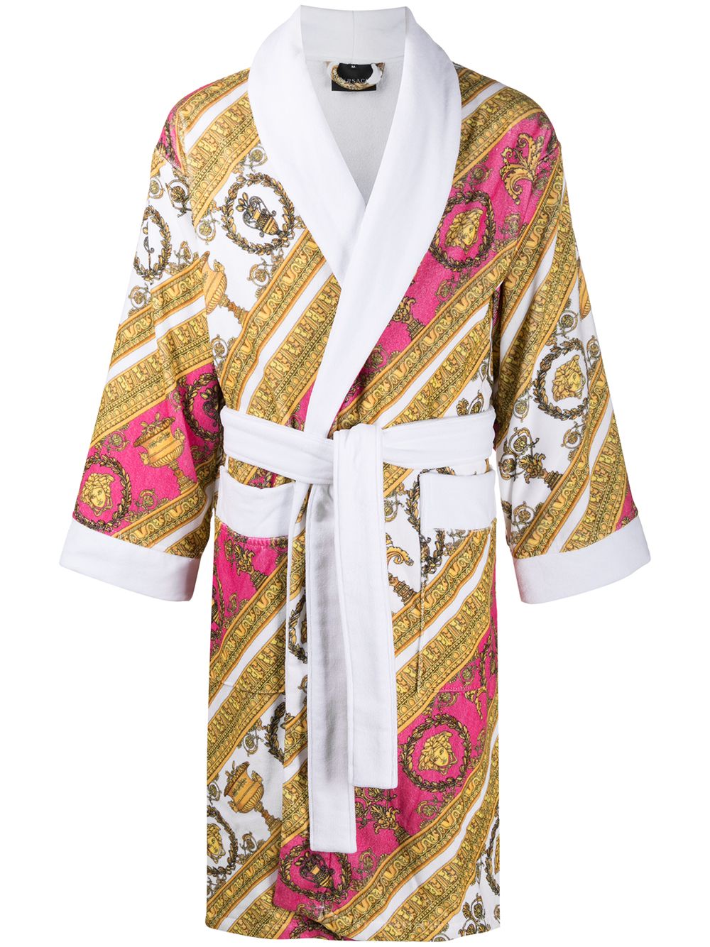 фото Versace полосатый халат с принтом barocco