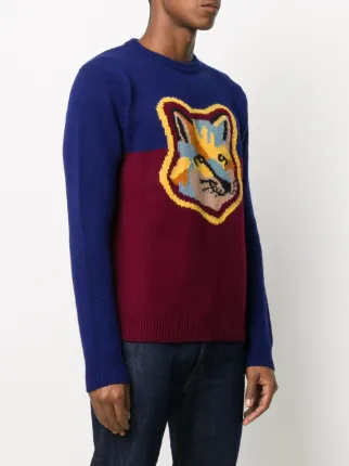 Colour-block Fox Head knitted jumper展示图