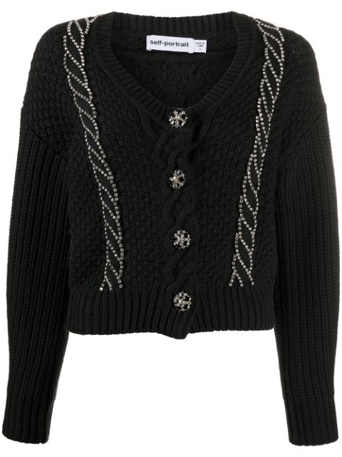 Self-Portrait cable-knit crystal-embellished Cardigan - Farfetch