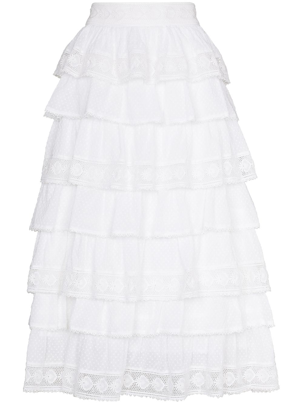 фото Loveshackfancy borneo tiered midi skirt