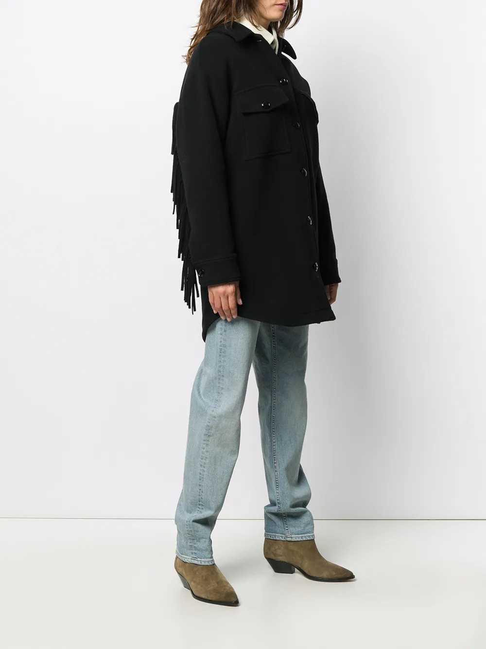  Woolrich Mantel Mit Fransen   Schwarz 
