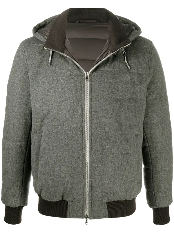 grey hooded bomber jacket