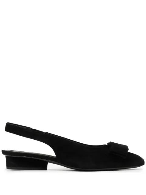 Click to view more detailed imagery on our partner's website Salvatore Ferragamo Viva Lamb Leather Oversized Bow Slingbacks In Black