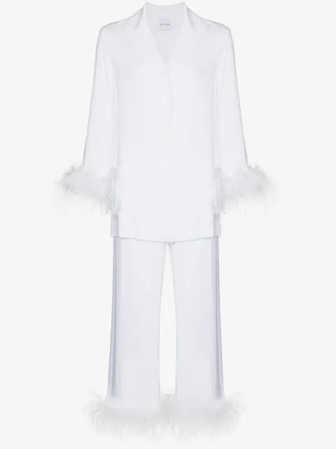 Sleeper feather-trim two-piece pyjama