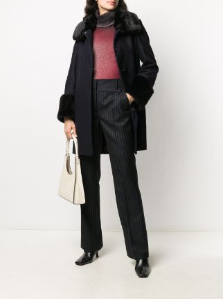 faux fur-trim single-breasted coat展示图