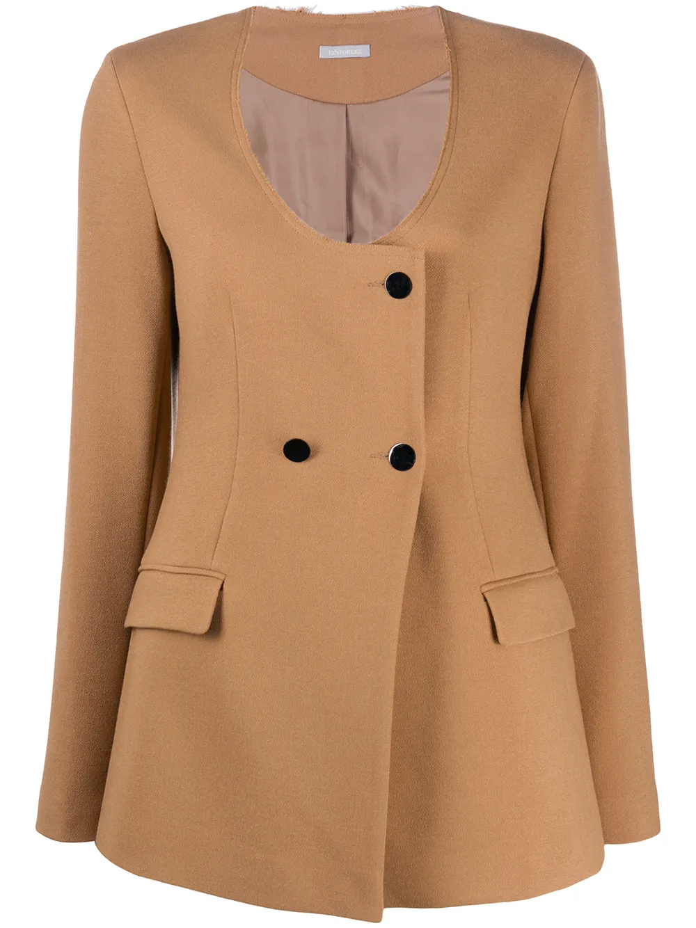 

12 STOREEZ scoop neck collarless blazer - Brown