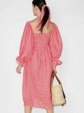 gingham check print midi dress展示图