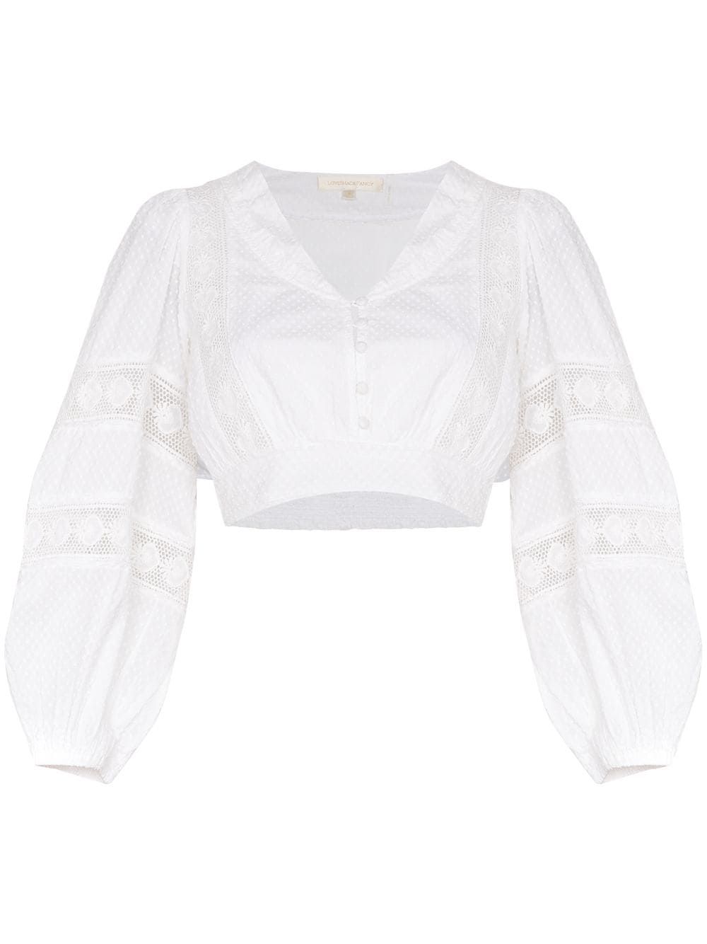 Loveshackfancy Salida Embroidered Cropped Blouse In White